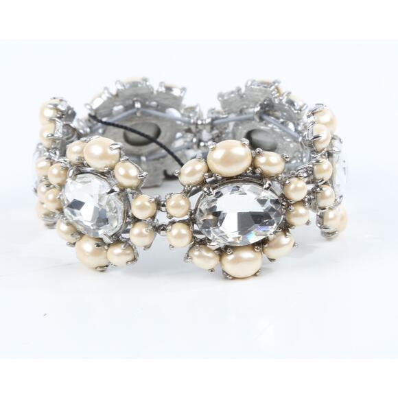Ann Tylor Cream Rhinestone Crystal Beaded Stretch Retro Wedding Bracelet - Picture 1 of 9